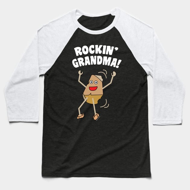 Rockin' Grandma White Text Baseball T-Shirt by Barthol Graphics